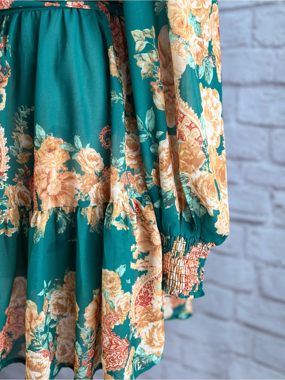 Flying Tomato Green Floral Tie-Waist Long Sleeve Mini Shirtdress Size M - Picture 5 of 16
